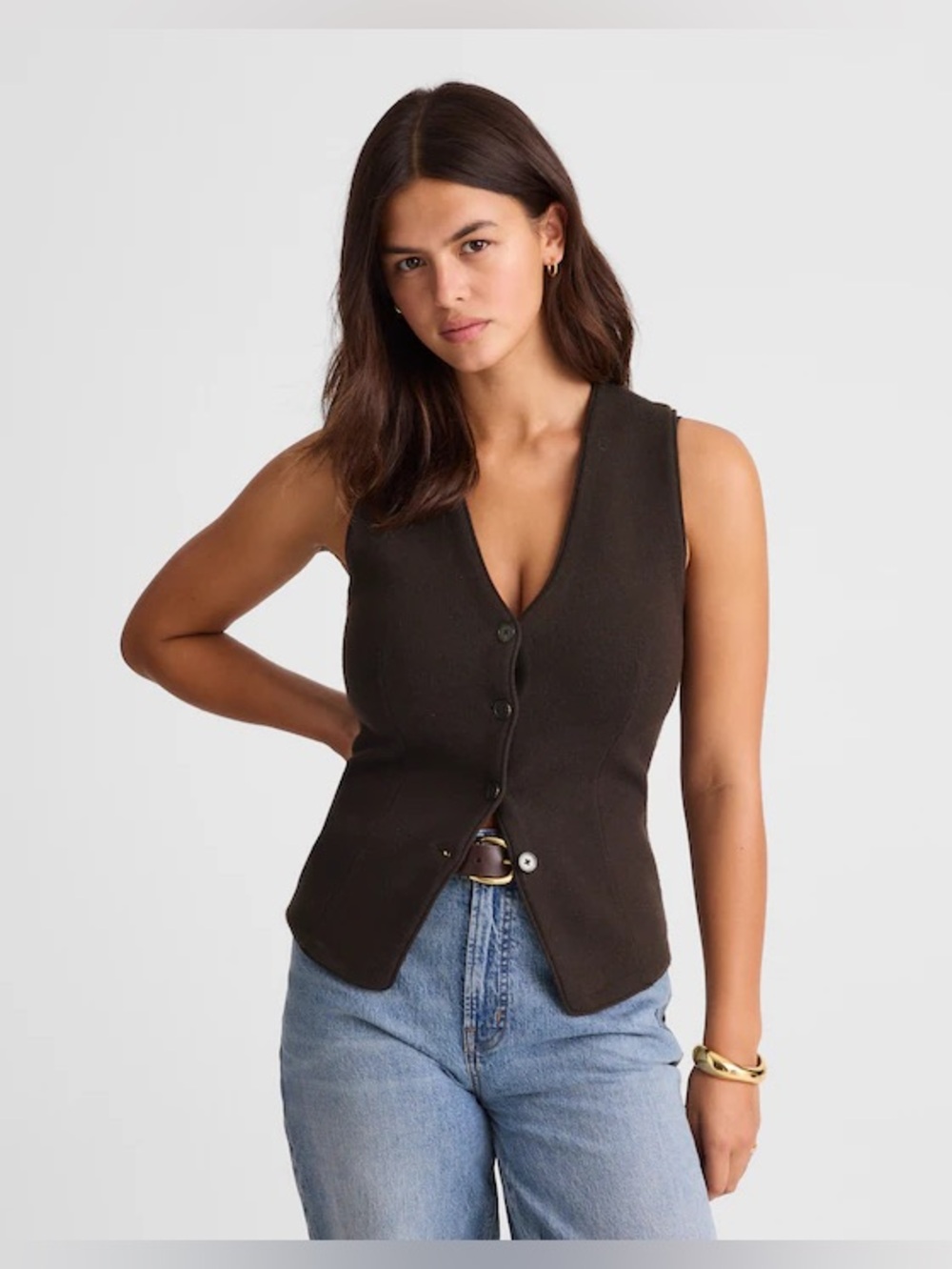 NEW Madewell 100% Merino Wool Chocolate Brown V Neck Sweater Vest Minimalist